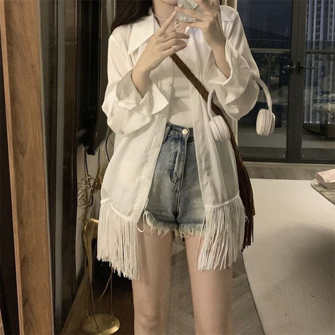 MATINEE Fringe-hem Collar Down Shirts